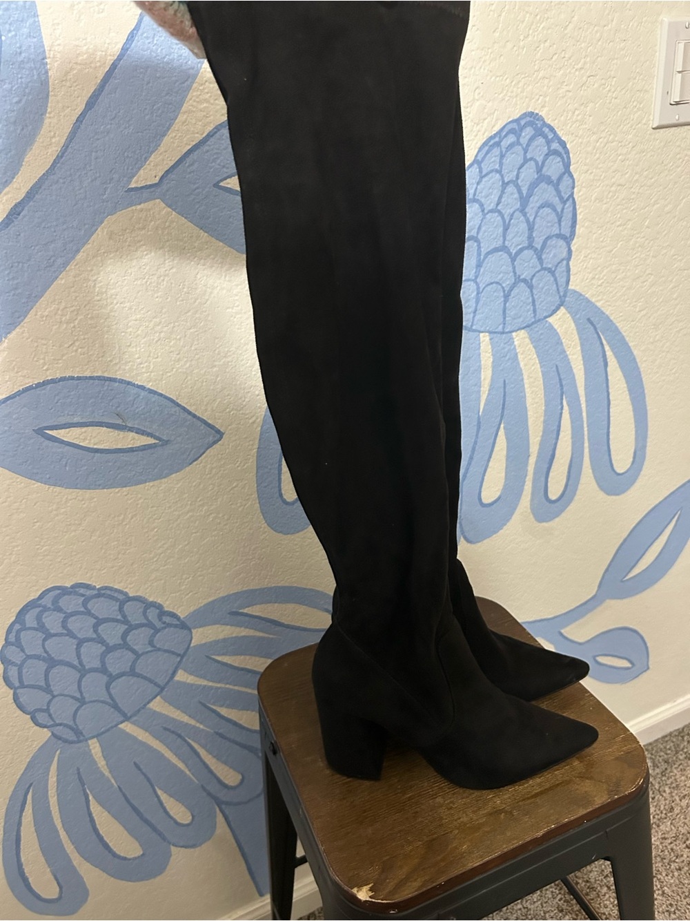 Steve Madden Black Faux Suede Over The Knee Block Heel Boots